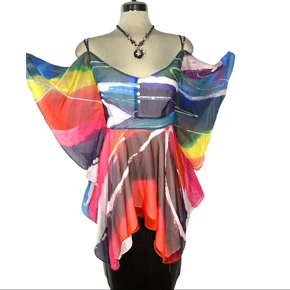 Bianca Nygard Designer multicoloured Open Shoulder Blouses Size 10 - Picture 2 of 11